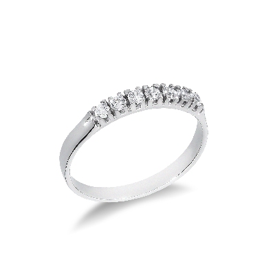 Bague jonc or blanc 18k avec 7 zircones blancs