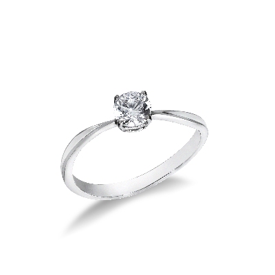 Bague solitaire en or blanc 18 carats avec zircon blanc
