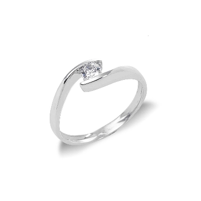 Bague solitaire en or blanc 18k sertie d’un zircon