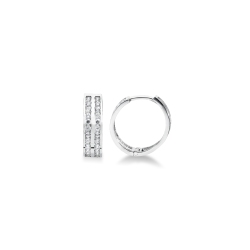 Boucles d’oreilles or blanc 18K deux rangées zircons