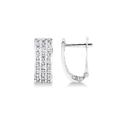 Boucles d’oreilles en or blanc 18k avec trois rangées de zircons