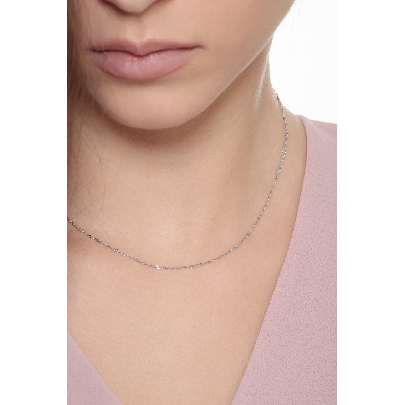 Collier or blanc 18k avec inserts diamantés 40 cm