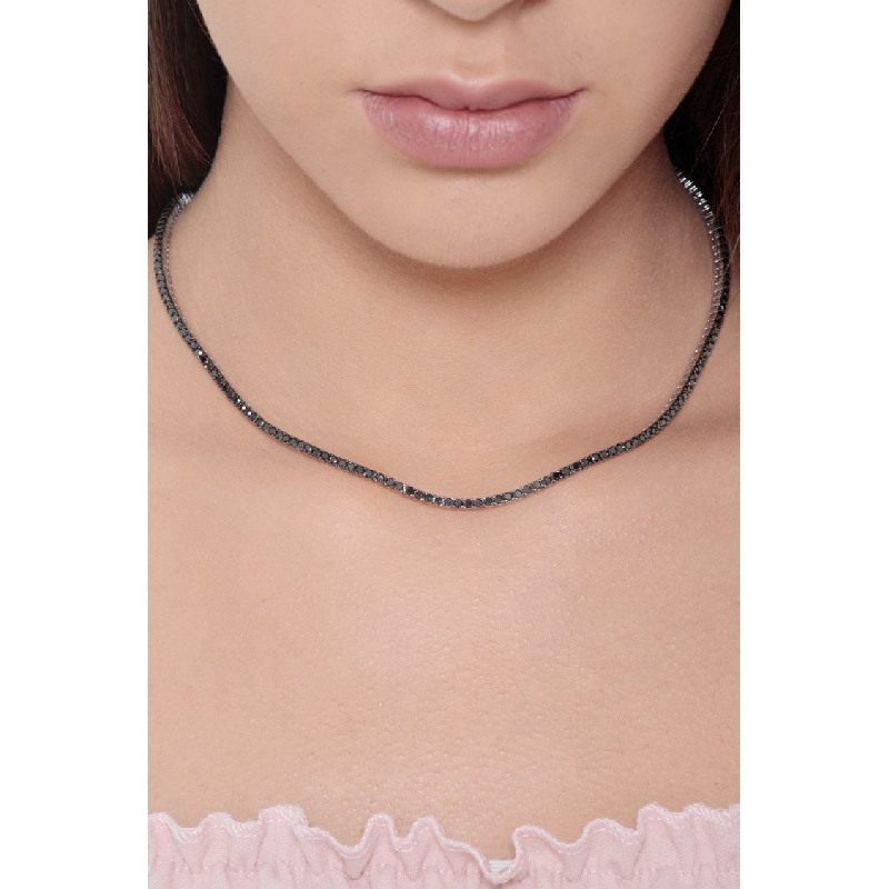 Collier tennis en or blanc 18k avec diamants noirs brunis 2,2 mm