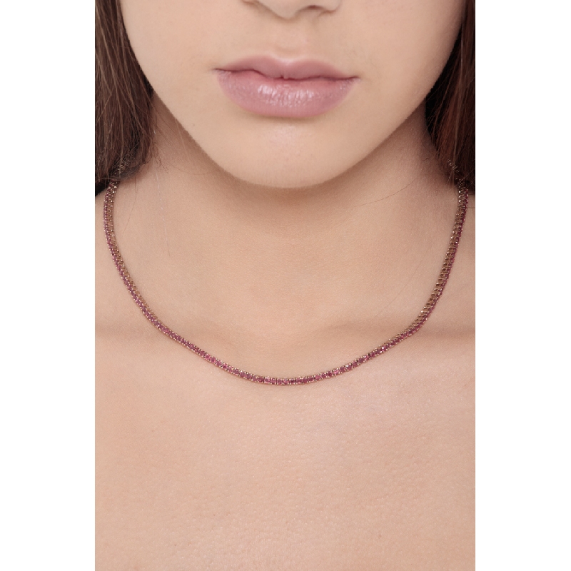 Collier tennis en or rose 18k avec rubis taille brillant Collier tennis en or rose 18k avec rubis taille brillant