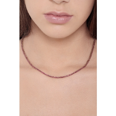 Collier tennis en or rose 18k avec rubis taille brillant