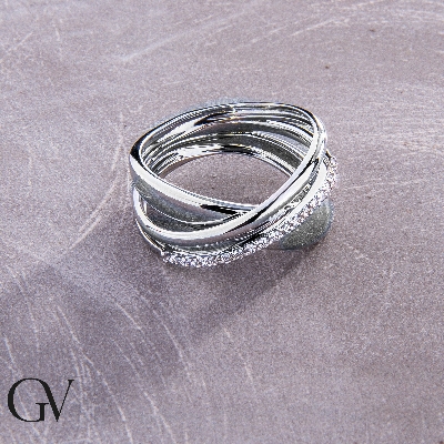 Bague jonc en or blanc 18k avec diamants et design croisé