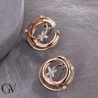Boucles d'oreilles ovales en or rose et blanc 18k et diamants 