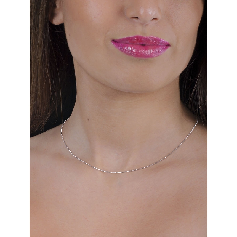 Chaîne fine à billes en or blanc 18K, 40 cm Chaîne fine à billes en or blanc 18K, 40 cm