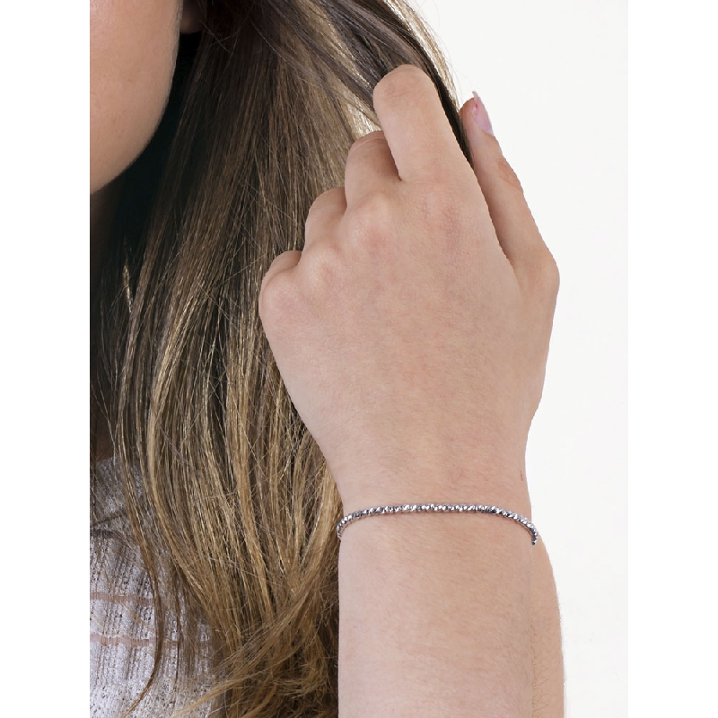 Bracelet en or blanc 18 carats à boules godronnées, cm 21