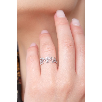 Bague personnalisée prénom EMMA en or blanc et diamants