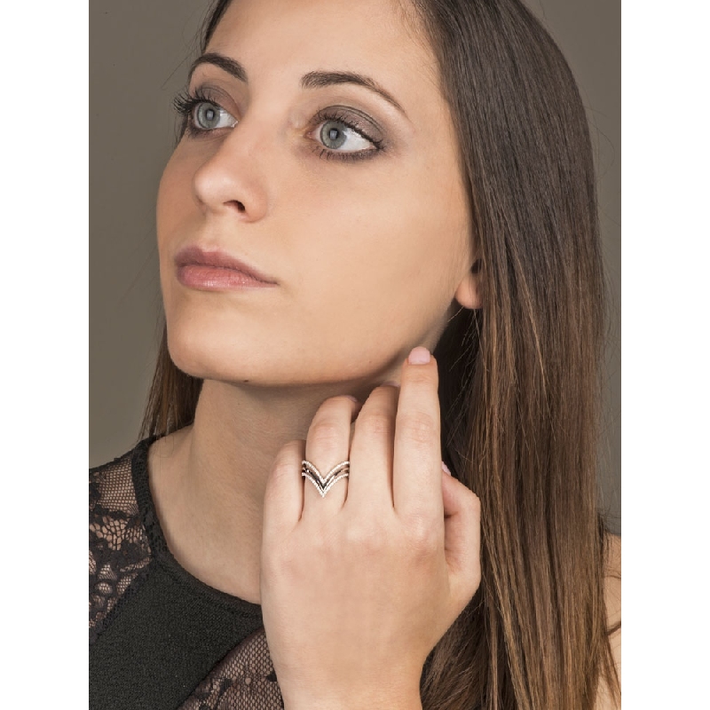 Bague Trois Rangs Or Blanc 18k avec Diamants