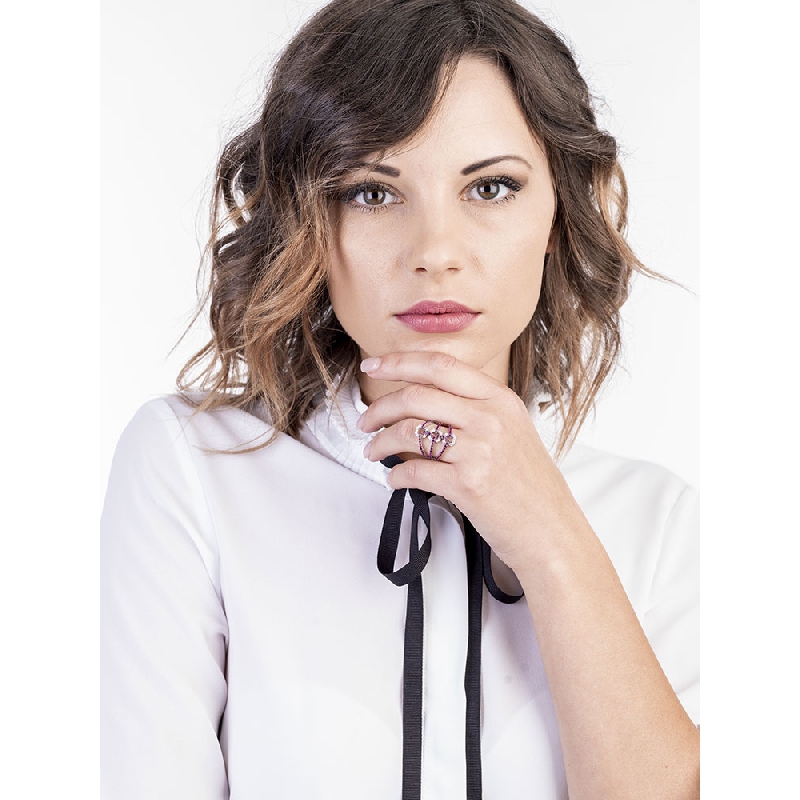 Bague bandeau diamant et rubis en or 750