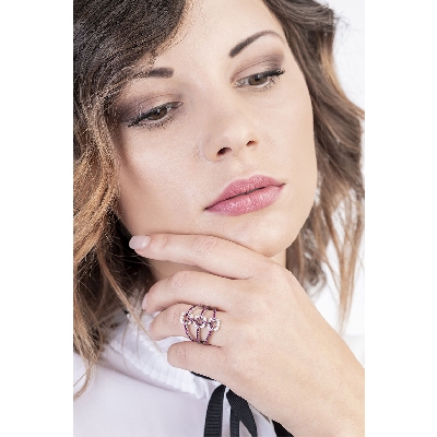 Bague bandeau diamant et rubis en or 750