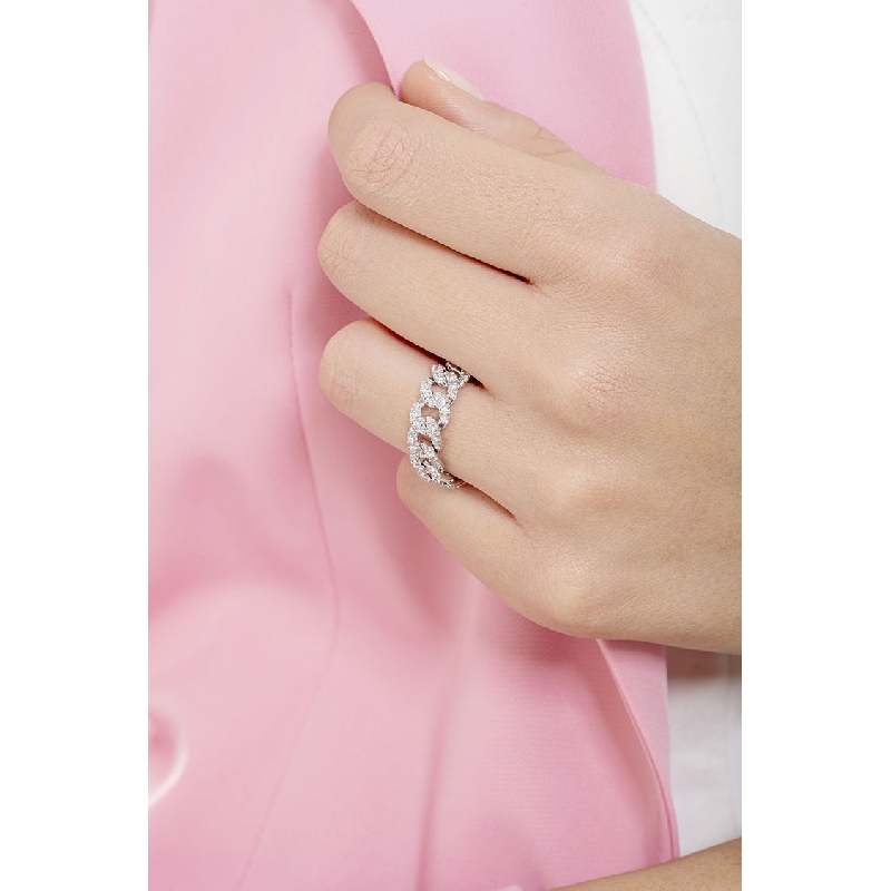 Bague souple style gourmette en or blanc 18k avec diamants Bague souple style gourmette en or blanc 18k avec diamants