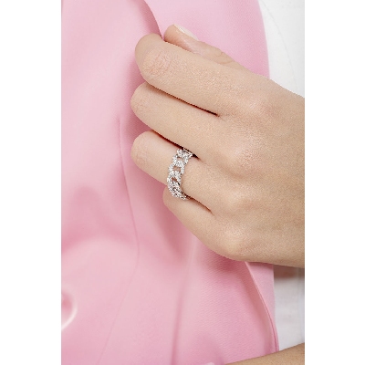 Bague souple style gourmette en or blanc 18k avec diamants