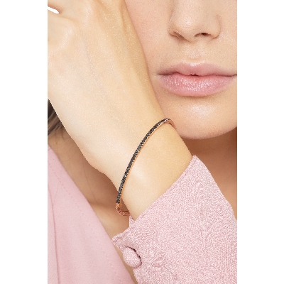 Bracelet rigide en or rose 18k avec des diamants noirs