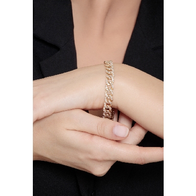 Bracelet gourmette en or jaune 18 carats avec diamants 