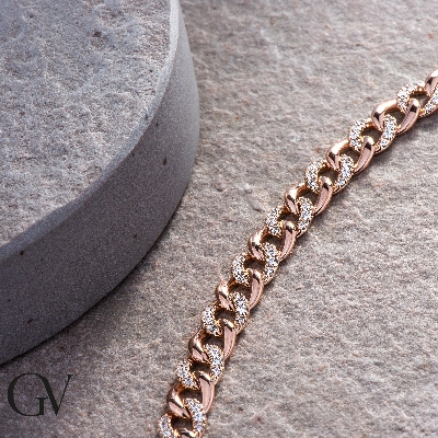 Bracelet gourmette en or rose 18k avec diamants