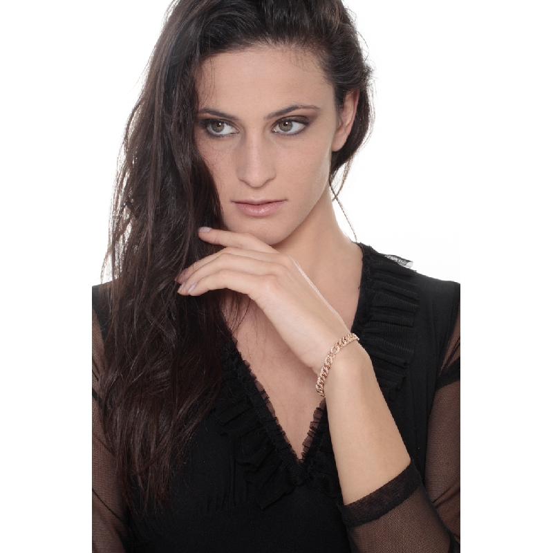 Bracelet gourmette en or rose 18k avec diamants Bracelet gourmette en or rose 18k avec diamants