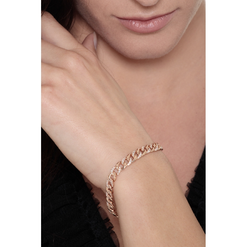 Bracelet gourmette en or rose 18k avec diamants Bracelet gourmette en or rose 18k avec diamants