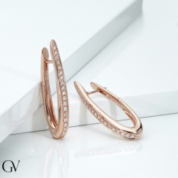 Boucles d'oreilles ovales en or rose 18 carats avec diamants, 3,3 cm 2