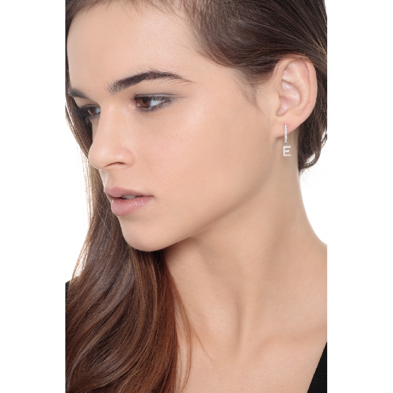 Mono boucle d'oreille en or blanc 18 carats, avec lettre E Mono boucle d'oreille en or blanc 18 carats, avec lettre E