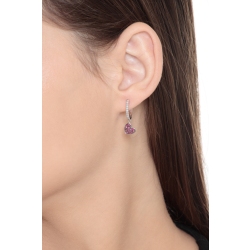 Boucles d’oreilles or blanc 18k cœur avec diamants et rubis 2