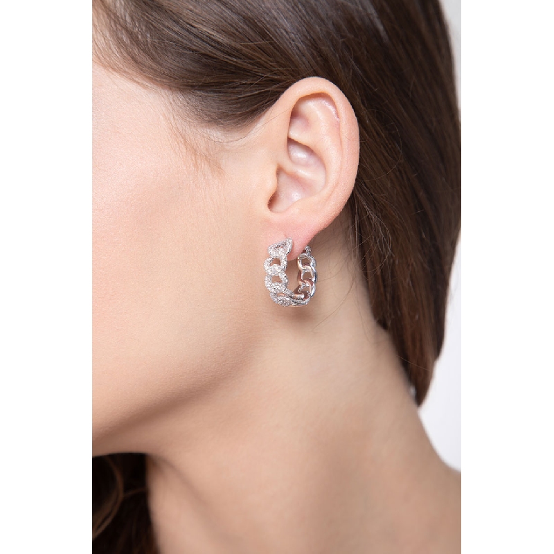 Boucles d'oreilles rondes en Or Blanc 18k avec Diamants  Boucles d'oreilles rondes en Or Blanc 18k avec Diamants