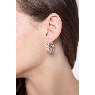 Boucles d'oreilles rondes en Or Blanc 18k avec Diamants