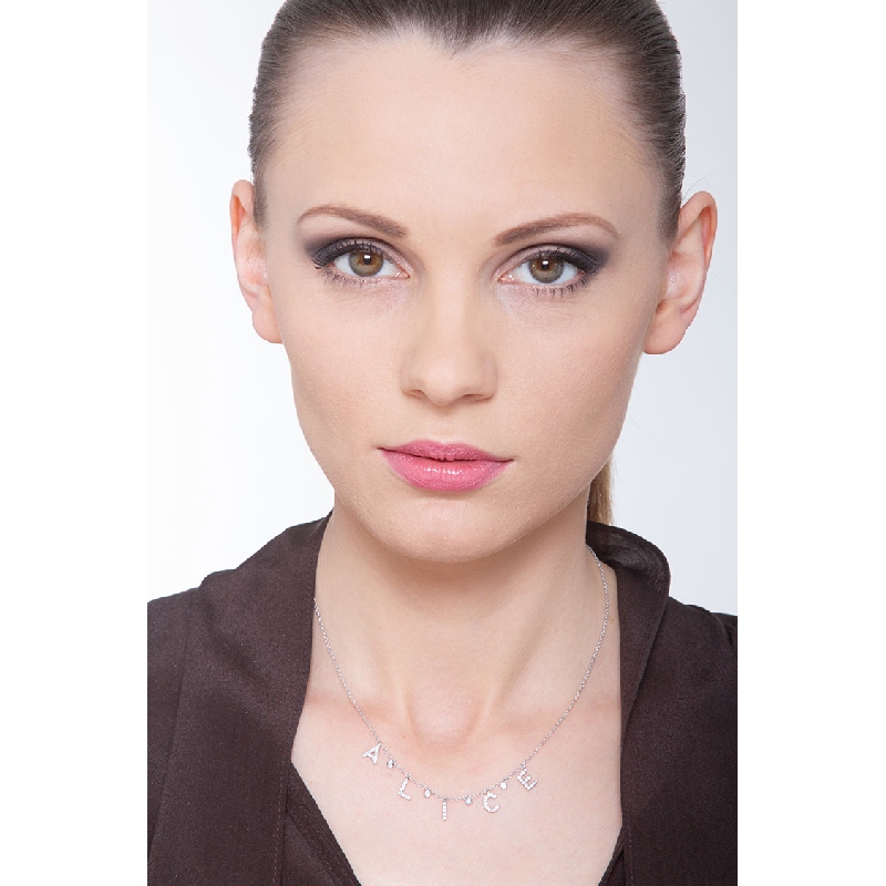 Collier personnalisé prénom  ALICE en or blanc 750 et diamants