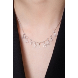 Collier en Or Blanc 18k avec Mot HAPPINESS en Diamants 2