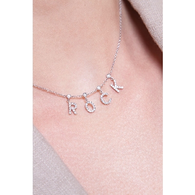 Collier lettres ROCK en Or Blanc 18k serti de diamants