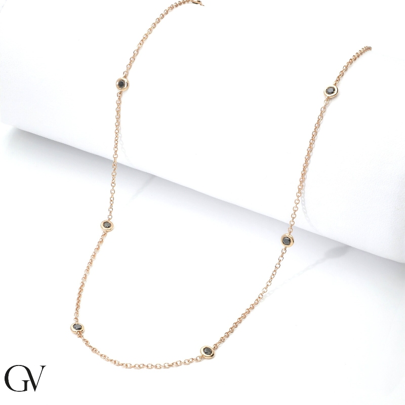 Collier ras du cou en or rose 18k avec diamants noirs Collier ras du cou en or rose 18k avec diamants noirs