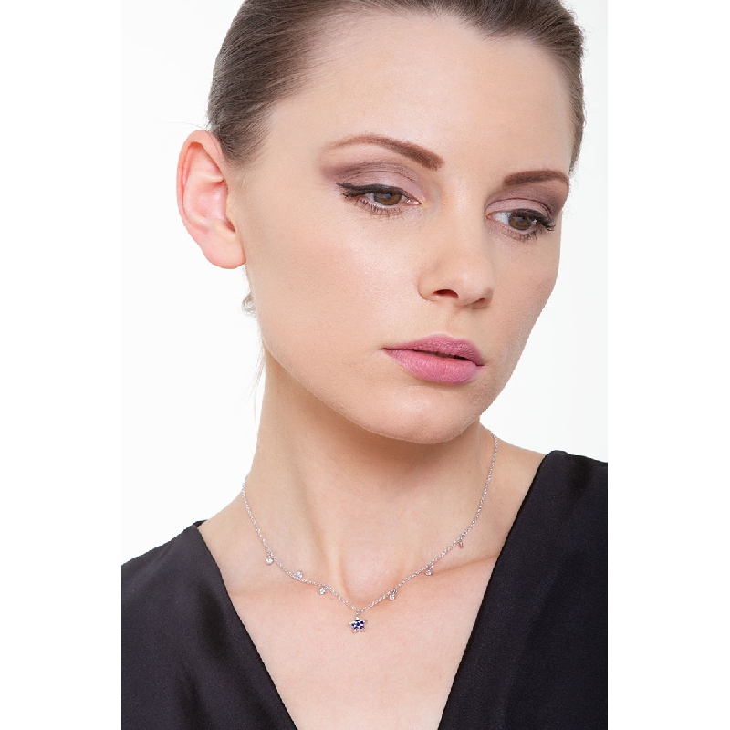 Collier Or Blanc 18k avec saphirs et diamants sur étoile