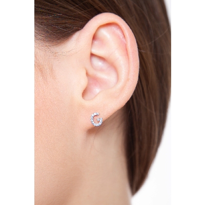 Mono boucle lettre G avec diamants Or Blanc 18k