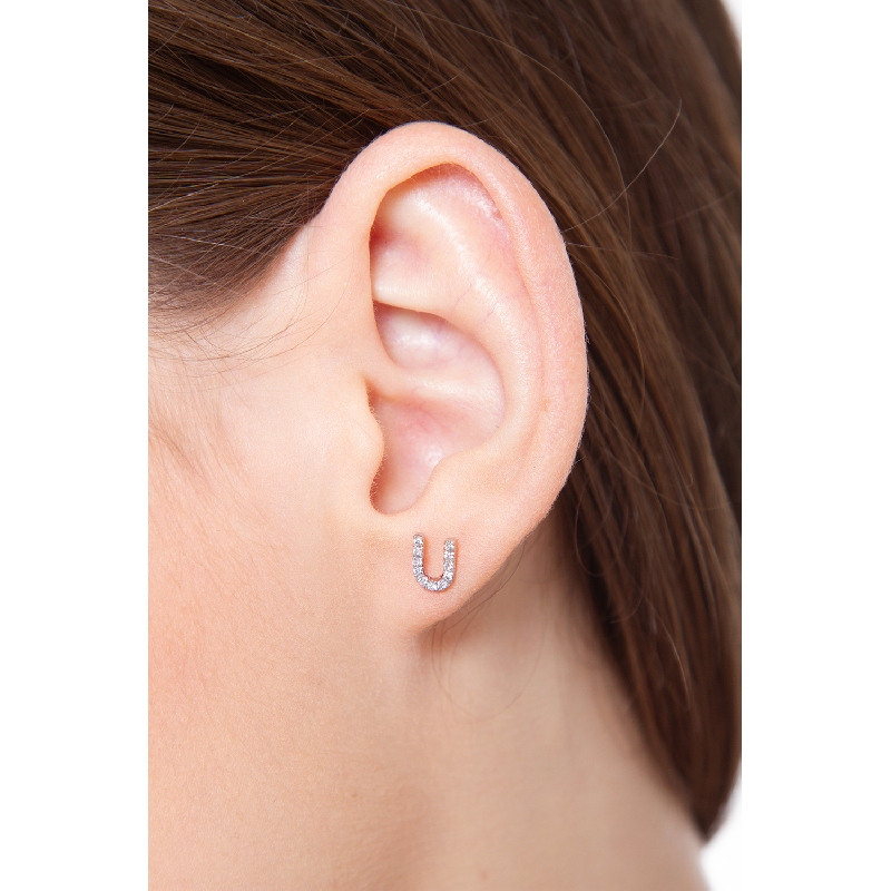 Boucle d'oreille personnalisée lettre U en diamants Boucle d'oreille personnalisée lettre U en diamants