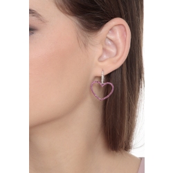 Boucles d'oreilles cœur en or blanc 18k avec rubis et diamants 2