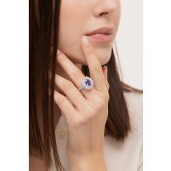Bague halo en or blanc 18k avec tanzanite ovale  2