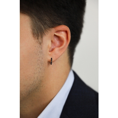 Créole mono homme en or blanc 18 carats avec diamants noirs