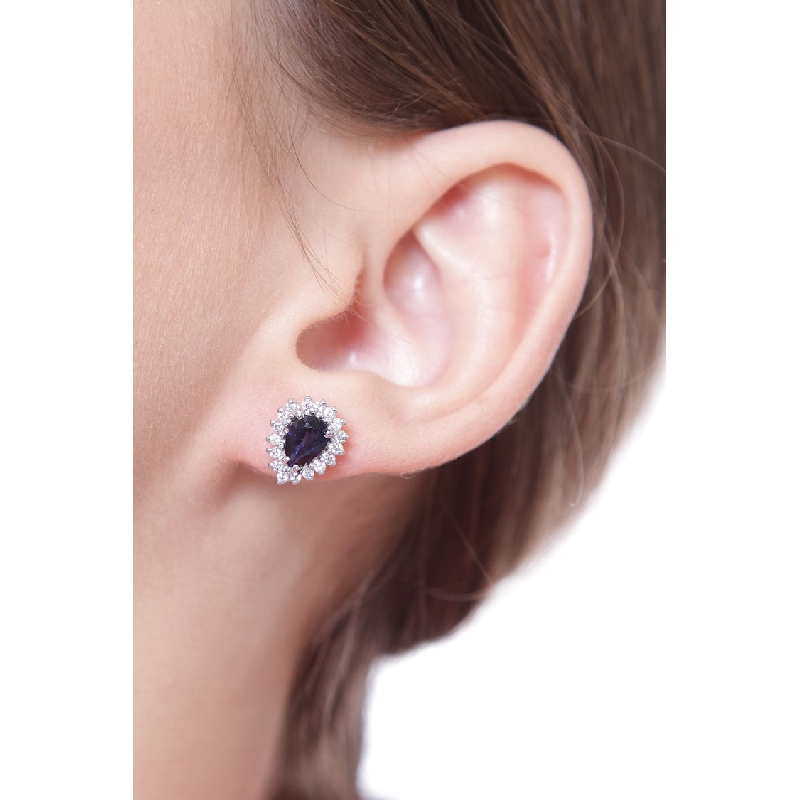 Boucles d’oreilles or blanc 18K saphirs goutte et diamants Boucles d’oreilles or blanc 18K saphirs goutte et diamants