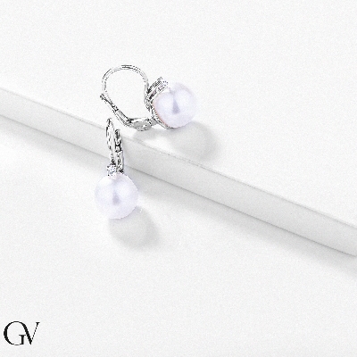 Boucles d’oreilles perles de culture et diamants en or blanc 18k