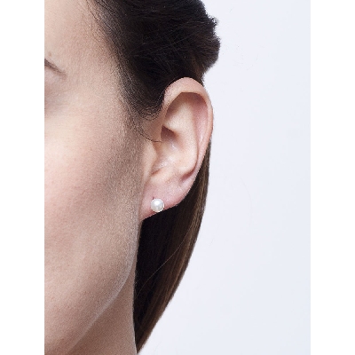 Boucles d’oreilles Or Blanc 18k avec perle cultivée 5,5 mm