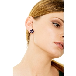 Boucles d’oreilles fleur Or Blanc 18k avec saphirs bleus et diamant 2