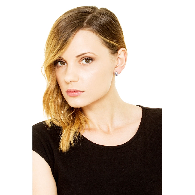 Boucles d’oreilles halo Or Blanc 18k avec saphirs et diamants