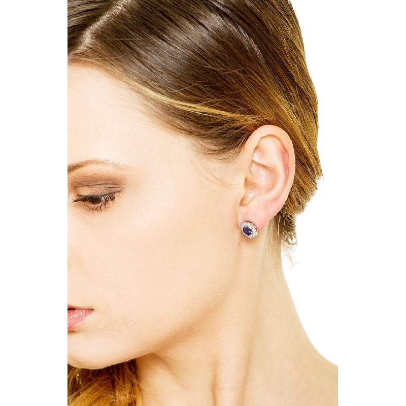 Boucles d’oreilles halo Or Blanc 18k avec saphirs et diamants