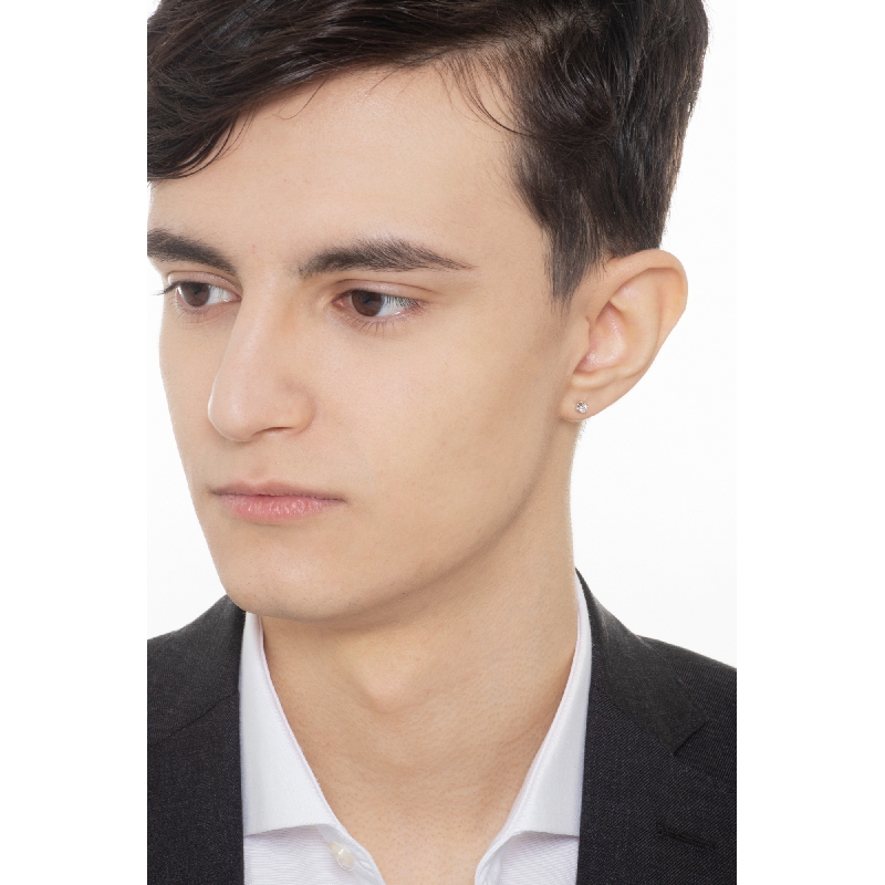 Boucle d'oreille homme en or blanc 18 carats griffes et diamant Boucle d'oreille homme en or blanc 18 carats griffes et diamant