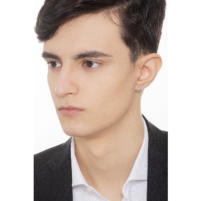 Boucle d'oreille individuelle en or blanc 18 carats avec diamants