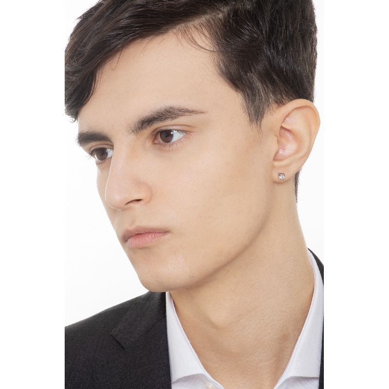 Boucle d'oreille individuelle diamant et or blanc 18k homme Boucle d'oreille individuelle diamant et or blanc 18k homme