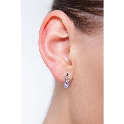 Boucles d’oreilles Or Blanc 18k améthystes ovales et diamants