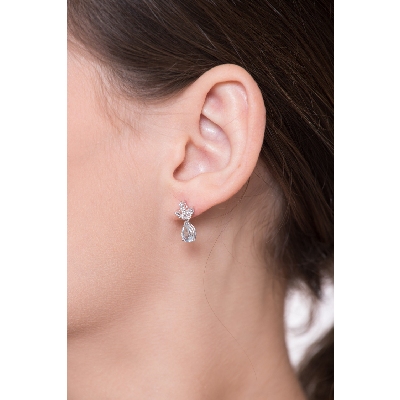 Boucles d’Oreilles Or Blanc 18k avec Aigue-Marine et Diamants